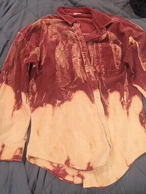 Tie-Dye Corduroy Button-Up Shirt in Burgundy and Cream